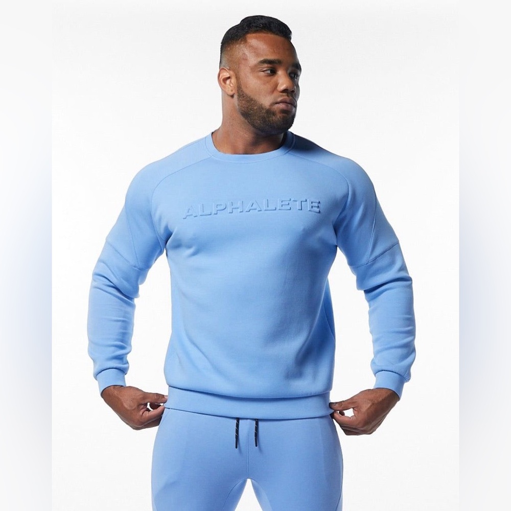 ALPHALETE  ELMTS Crewneck Sweater - Light Blue Size L